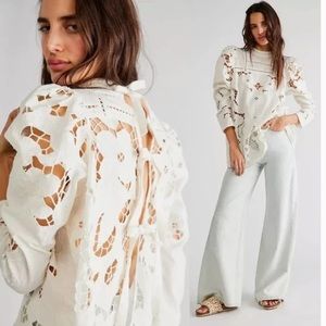 Free People White Lace Detail Top